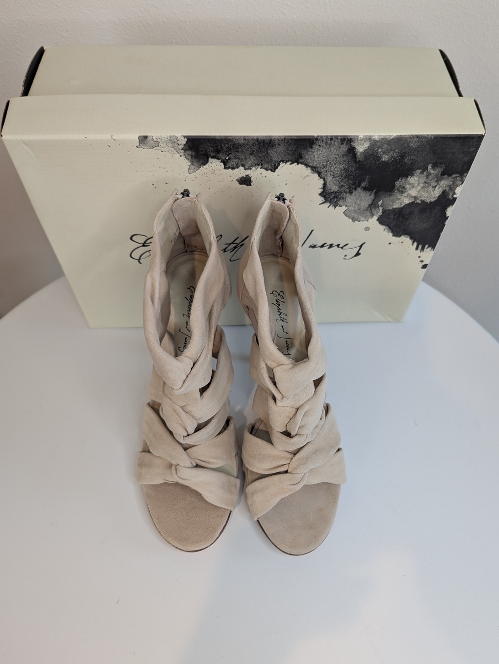 Elizabeth and James E-Love Nude Suede Strappy Heels Sz 8 w/Box - Picture 2 of 11